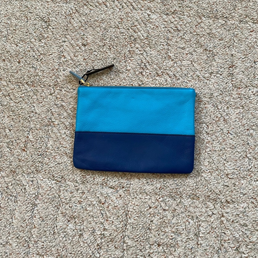 JCREW Blue Two Toned Leather Pouch
